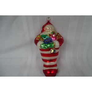 Dept. 56 Santa In Stocking 1997 Handblown Mercury Glass Christmas Ornament 8”
